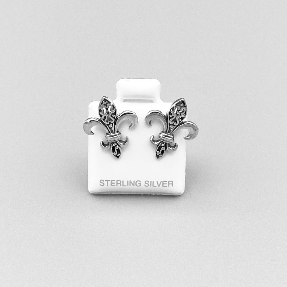 Sterling Silver Large Fleur De Lis Earrings, Saints Earring, Flower of Lily